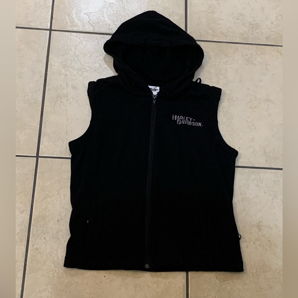Harley Davidson Sleeveless Hooded Vest Woman’s Size Large Zip Up